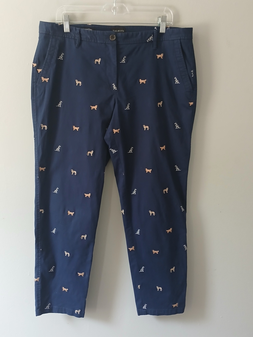 Talbots Women's Size 12 Navy Relaxed Chinos Dog Show Embroidered Pants